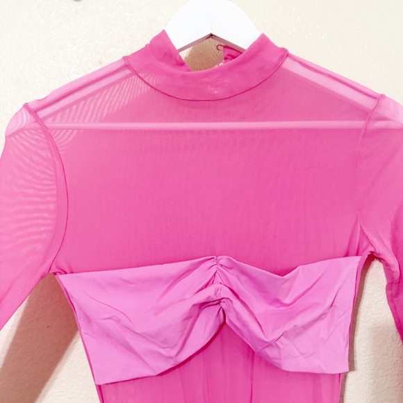 Ser.O.Ya Levina Mesh Sheer Ruched Dress in Malibu Pink size medium $278 MSRP - Picture 10 of 12